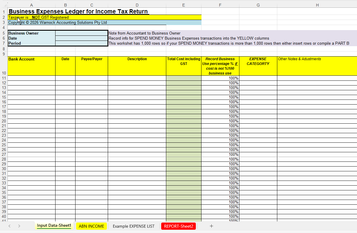 ABN Expenses using Excel
